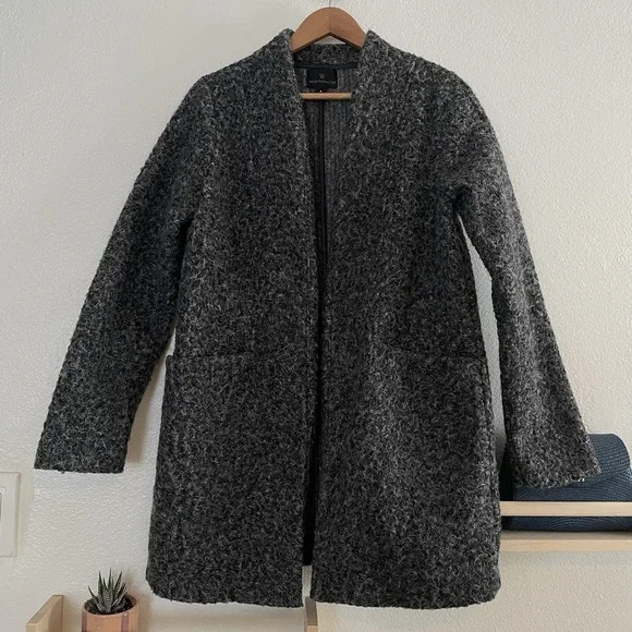 Worthington Gray Curly Wool-Look Collarless Coat Cardigan Sz Small - Picture 1 of 6